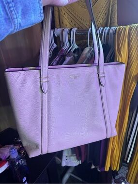 kate spade Blush Pebbled Leather Tote with Gold Logo